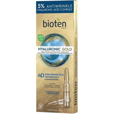 Bioten Cosmetics Уплътняващи ампули за лице против бръчки, Bioten Hyaluronic Gold Replumping Antiwrinkle Ampoules 7x1.3ml