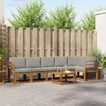 vidaXL Комплект дивани за открито 7 pcs Естествено и светло сиво (3366484)