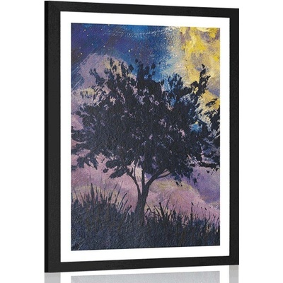 Plakát s paspartou zářivý měsíc na noční obloze - 40x60 silver