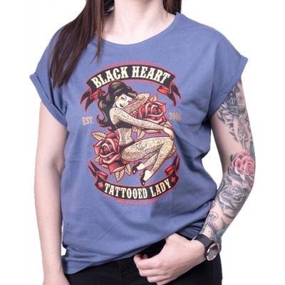 tričko hardcore black heart TATTOED LADY EXT modrá