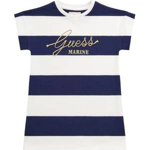 Guess Спортна рокля в синьо и бяло райе със златист надпис за мини момиче Guess
