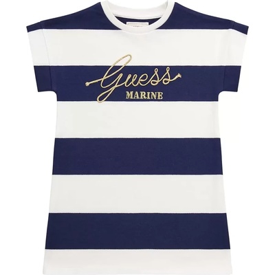 Guess Спортна рокля в синьо и бяло райе със златист надпис за мини момиче Guess