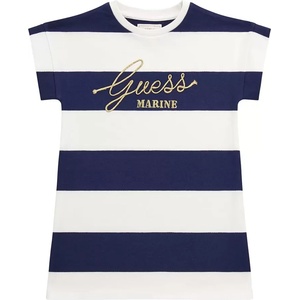 Guess Спортна рокля в синьо и бяло райе със златист надпис за мини момиче Guess