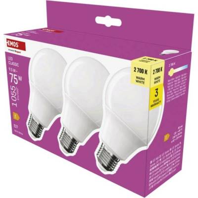EMOS LED žiarovka Classic A60 E27 9,5 W 75 W 1055 lm Teplá biela ZQ5E51.3