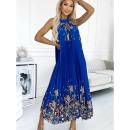 Tatiana květované modré saténové maxi šaty 456-1