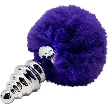 Alive Anal Pleasure Plug Spiral Metal Fluffy Dark Violet Size L