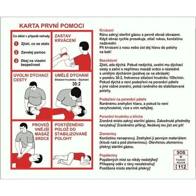 DUKO KARTA PRVNÍ POMOCI Formát: 180 x 150 mm, Materiál: plast 0,5 mm, samolepící vinylová fólie