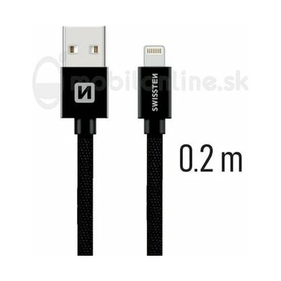 Dátový Swissten Lightning Fast Charge 3A 0,2m Čierny opletený