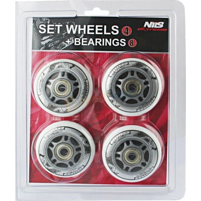 Nils PU 64mm 82A bílé (4 ks) + sada ABEC-7 (8 ks)