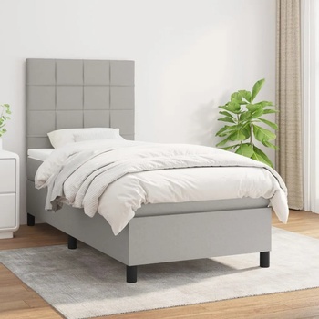 vidaXL Боксспринг легло с матрак, светлосиво, 90x200 см, плат (3141745)