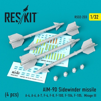 Mirage Reskit AIM-9D Sidewinder missiles 4 pcs A-4 A-6 A-7 F-4 F-8 F-100 F-104 F-105 III 1:32