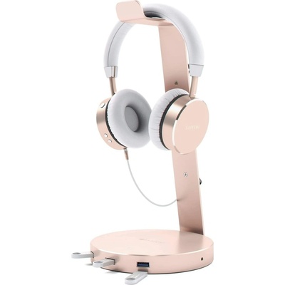 Satechi Дизайнерска алуминиева поставка за слушалки с USB изходи - Satechi Aluminium Headphone Stand (розово злато) (ST-AHSHU3R)