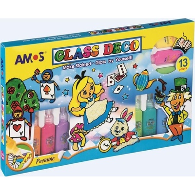 Amos Barvy na sklo sada 13 barev x 22 ml + fólie a šablony