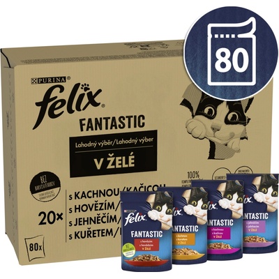 Felix Fantastic s hovězím kuřetem kachnou jehněčím v želé 80 x 85 g