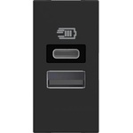 BTicino Розетка 2xUSB за зареждане тип A+C 3A 15W 1 мод. цвят Черен /блистер/ Classia - RG4191AC (RG4191AC)