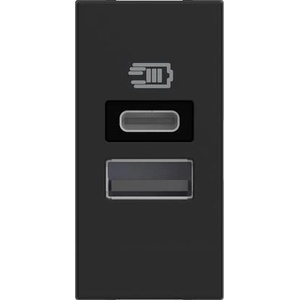 BTicino Розетка 2xUSB за зареждане тип A+C 3A 15W 1 мод. цвят Черен /блистер/ Classia - RG4191AC (RG4191AC)