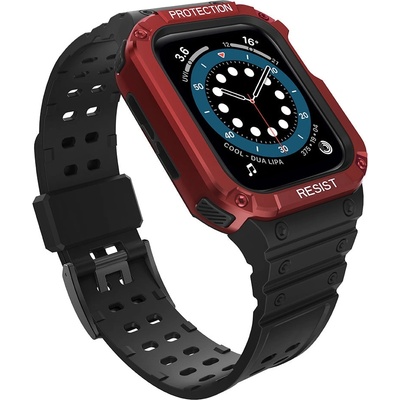 HQWear Комплект каишка + кейс HQWear за Apple Watch 7/6/5/4/3/2 / SE (41/40/38mm), Черен + Червен (5907769311994)