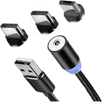 Magnetický nabíjecí kabel 3v1 mikro-USB, Lightning, USB-C 2,4A - Černá – Hledejceny.cz