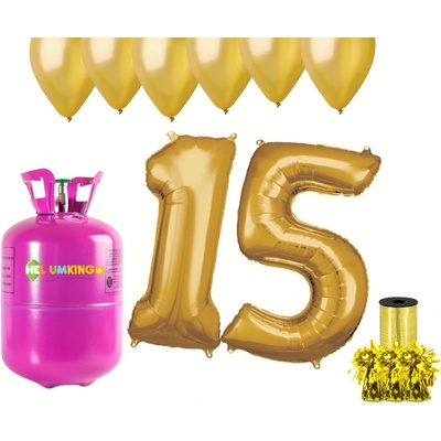 HeliumKing Helium párty set na 15. narozeniny se zlatými balónky