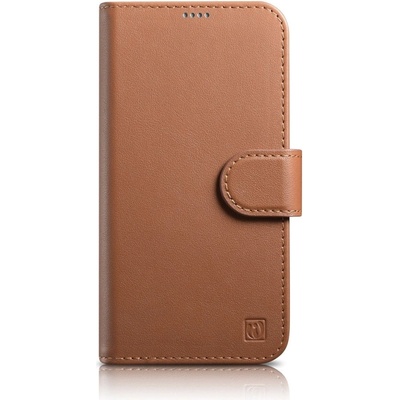 ICARER Флип кейс 2в1 от естествена кожа iCarer Wallet Case за iPhone 14, Anti-RFID, кафяв, (WMI14220725-BN) (WMI14220725-BN)