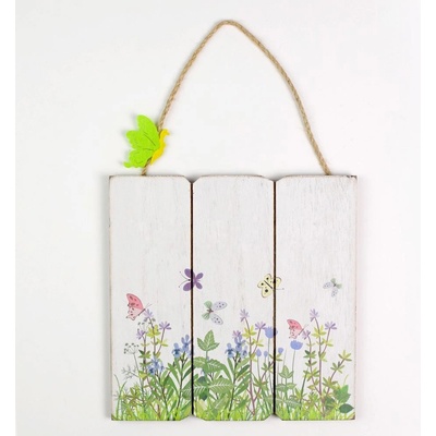 AKCIA! ZÁVES TABUĽKA KVETY DREVO 19,5x1x19CM BIELA