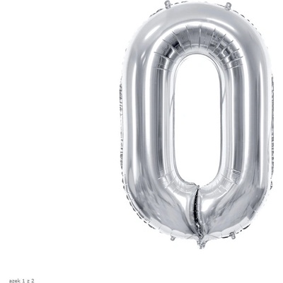 PartyDeco Fóliový balón Číslo 0 strieborný 86cm