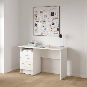 Бюро Function Plus с 3 чекмеджета Бял