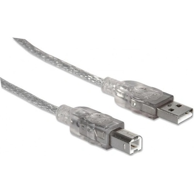 Manhattan 333405 USB 2.0 A-B M/M 1,8m, stříbrný