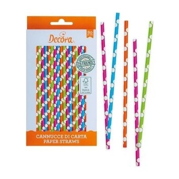 Decora Papierové slamky farebné mix s bodkami 80 ks