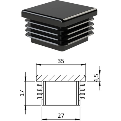 Krytka plastová 35 x 35 mm, černá