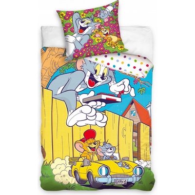 Carbotex bavlna obliečky Tom a Jerry v žltom kabriolete bavlna renforcé 70x90 140x200