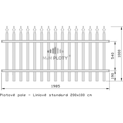 M&M PLOTY - Kovové plotové pole - Liniové standard, grafit Rozměry(š x v): 200 x 100 cm