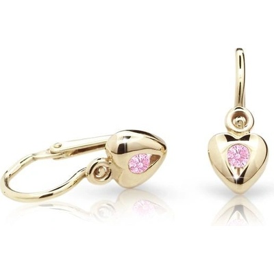 Danfil dětská srdíčka C1556 ze žlutého zlata s kamínkem Pink zapínání brizura