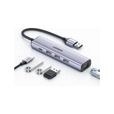 UGREEN HUB UGREEN multifunkční adaptér HUB USB 3.0 - 3 x USB / Ethernet RJ-45 / USB Typ C PD šedý (CM475)