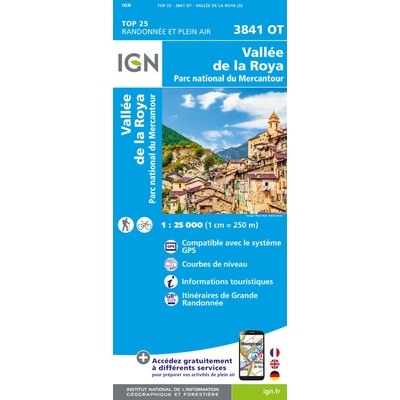 IGN mapa Vallee de la Roya, PN du Mercantour 1:25 t.