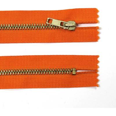Kovový zip no.3 nerozepínací 10cm mosazné zlaté zoubky - více barev color: 557 oranžová