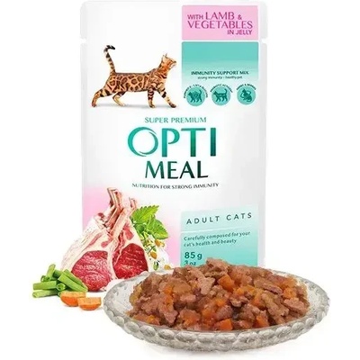 Opti Meal Pouch Adult Cat With Lamb and Veggies in Jelly пауч за котки с телешко и зеленчуци 85gr