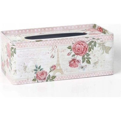 Home Decor Krabička na papierové vreckovky plechová Rose Paris 24 x 13 x 9,5 cm