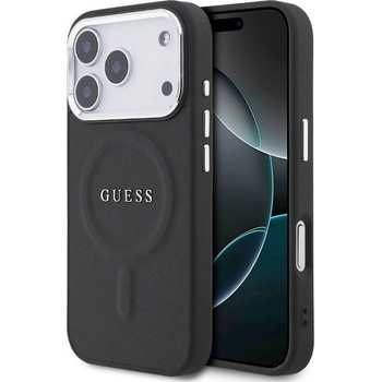 GUESS Дизайнерски кожен кейс с MagSafe за iPhone 17 Pro - Guess PU Saffiano MagSafe Leather Hard Case (черен) (GUHMP17LPSAREGSK)