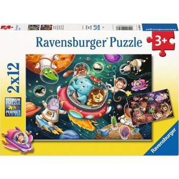 Ravensburger Детски пъзел Ravensburger от 2 x 12 части - Животни в космоса (12000857)