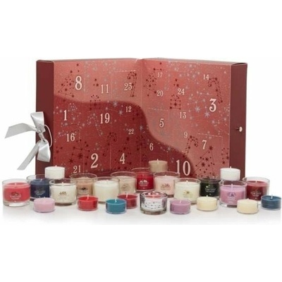 YANKEE CANDLE dárková sada Adventní kalendář kniha, 12 ks votivních svíček ve skle + 12 ks