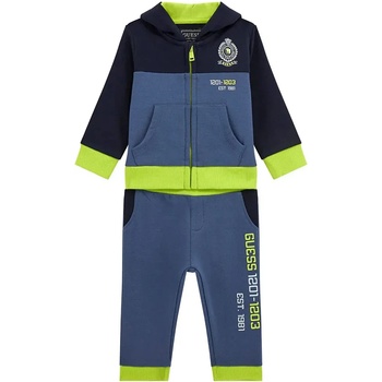 Guess Спортен трицветен екип за бебе момче със суичър с качулка и цип и панталон с надписи Guess
