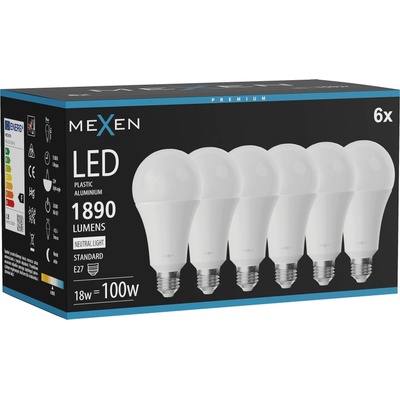 Mexen Nova 6x LED крушка E27, A70, 18W, Неутрална - 4000K, 1890 lm - L100-E27-1840-01x06 (L100-E27-1840-01x06)