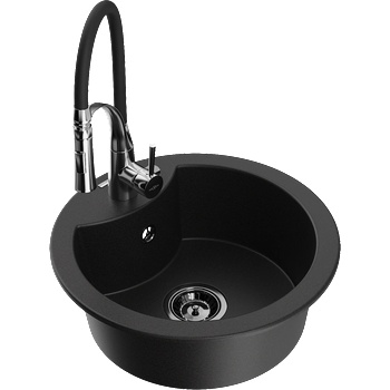 Mexen Diego гранитна мивка с 1 камера и кухненски смесител Aster, черен - 6512-77-73450-07-B (6512-77-73450-07-B)