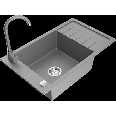Elias мивка от гранит с 1 корито с отцедник и кухненски смесител Telma, сив - 6511-71-670200-71 (6511-71-670200-71)