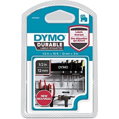 Páska Dymo D1 12 mm x 3m, bilý tisk/černý podklad, Durable, 1978365