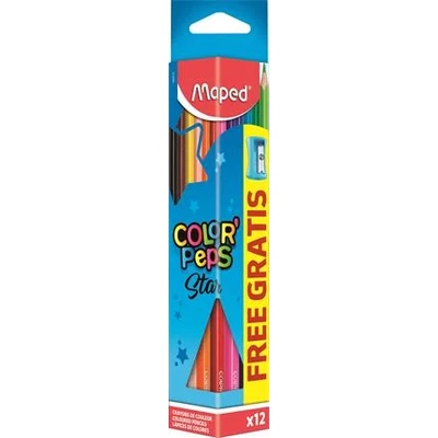Maped Комплект цветни моливи, триъгълни, с острилка, MAPED "ColorPeps Star", 12 различни цвята 183213 (183213)