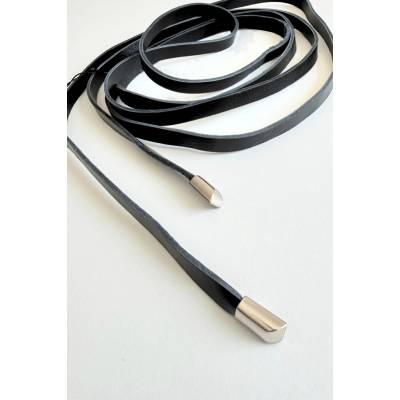 Made in Italy Laminovaný kožený dlouhý pásek Black