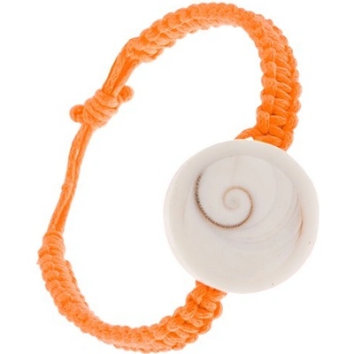 Šperky eshop Oranžový šnúrkový pletenec s kruhovou imitáciou lastúry S10.20