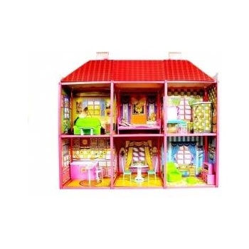 LEAN Toys Dolls House - Large Villa with Furniture + FREE DOLL